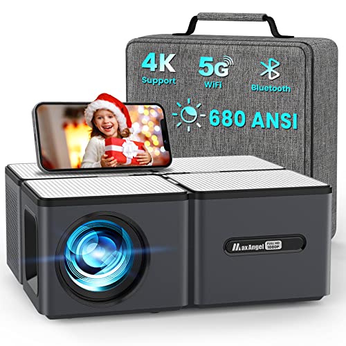 5G WiFi Bluetooth Projector 4K Supported - HD Outdoor Projector 680ANSI Native 1080P, MaxAngel Home Theater Projector with 300" Display, Movie Projector for TV Stick, PS5, Laptop