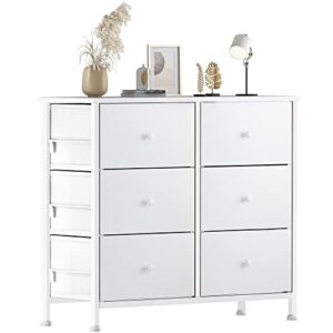 BOLUO White Dresser for Bedroom 6 Drawer Organizers Fabric Storage Chest Tower Tall Wide Dressers Unit for Closet Nursery Hallway Office, Kids and Adult Modern