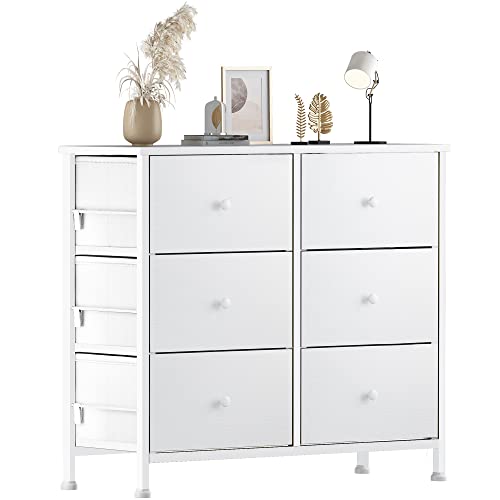 BOLUO White Dresser for Bedroom 6 Drawer Organizers Fabric Storage Chest Tower Tall Wide Dressers Unit for Closet Nursery Hallway Office, Kids and Adult Modern