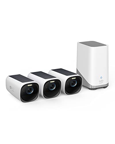 eufy Security eufyCam 3 3-Cam Kit, Security Camera Outdoor Wireless, 4K Camera with Integrated Solar Panel, Forever Power, Face Recognition AI, Expandable Local Storage up to 16TB, No Monthly Fee