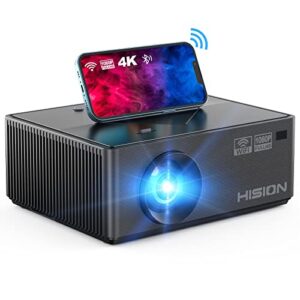 Movie Projector, HISION 5G WiFi Bluetooth Projector Native 1080P Projector 4K Support Oudoor Mini Projector for iPhone Home LED TV Projector Compatible with TV Stick Laptop Tablet PC HDMI USB TF DVD