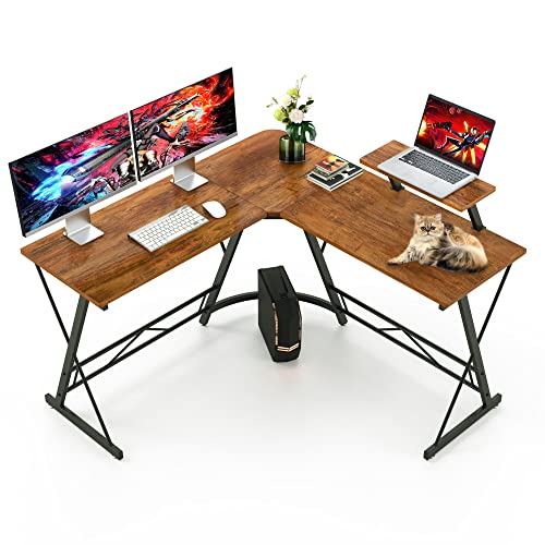 Mr IRONSTONE L Shaped Corner Desk, Computer Desk with Large Monitor Stand, Home Office Desk with Square Corner, Space-Saving Gaming Desk, Easy to Assemble, Vintage