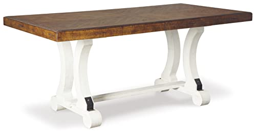 Signature Design by Ashley Valebeck Farmhouse Rectangular Extension Dining Table, Fits up to 8, White & Brown