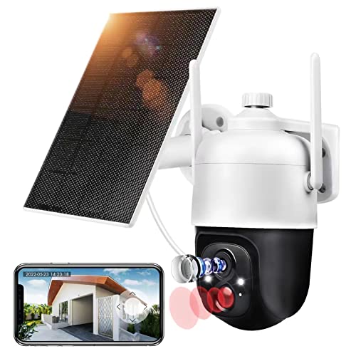 Solar Security Cameras Wierless Outdoor, Battery Powered Wireless Security Camera, 360° PTZ Camera with 2K Color Night Vision, AI Dectection, 2-Way Talk, Waterproof, 2.4GHz for Home Security