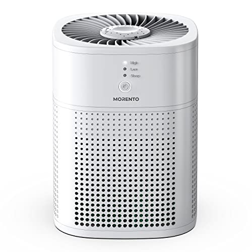 Air Purifiers for Bedroom, MORENTO Room Air Purifier HEPA Filter for Smoke, Allergies, Pet Dander Odor with Fragrance Sponge, Small Air Purifier with 24db Sleep Mode, HY1800, White