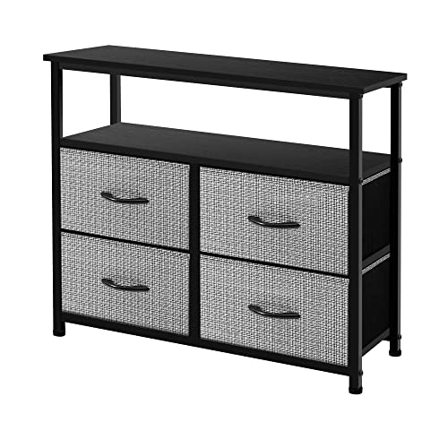 AZL1 Life Concept Dresser with Shelves-Storage Chest for Bedroom, Living Room, Hallway, Closet Organizer with Sturdy Steel Frame, Wooden Shelf, Removable Fabric Drawers, Black and White