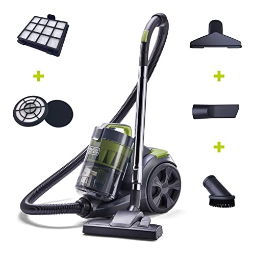 BLACK+DECKER Bagless Canister Multi-Cyclonic Vacuum Cleaner with Anti-Allergen HEPA Filter, Corded 1,200 Watt Motor with Adjustable Suction, Large Cap.(3L) & Multiple Attachments, Gray (BDXCAV217G)