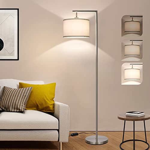 Boncoo LED Floor Lamp, Montage Modern Floor Lamp Fully Dimmable Standing Accent Lamp Tall Pole Light with Adjustable Lamp Head, Silver Reading Standing Light for Living Room Bedroom, 8W Bulb Included