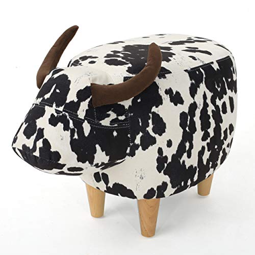 Christopher Knight Home Bessie Patterned Velvet Cow Ottoman, Black And White Cow Hide / Natural