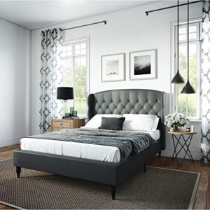 Classic Brands Coventry Upholstered Platform Bed | Headboard and Metal Frame with Wood Slat Support, Queen, Grey