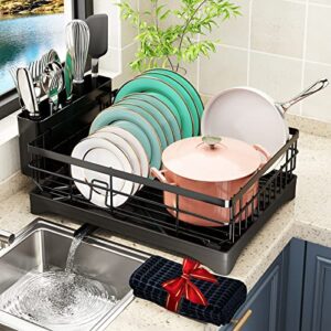 coobest Dish Drying Rack, Dish Rack with Utensil Holder and Dish Drying Mat, 360° Removable Drainboard, Drying Rack for Kitchen Counter, Kitchen Gadgets and Kitchen Organization