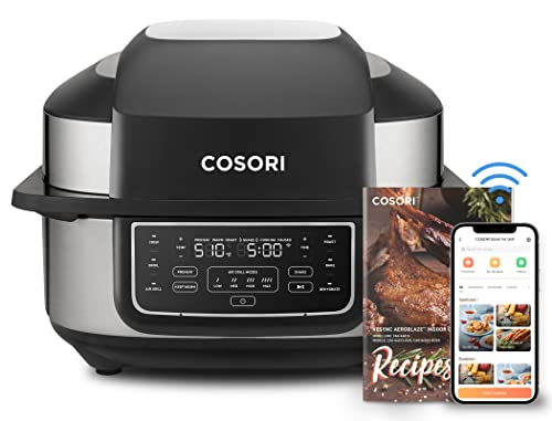 COSORI Electric Smokeless Indoor Grill & Smart XL Air Fryer Combo, 8-in-1, 6QT, 100 Recipes, Grill, Broil, Roast, Bake, Crisp, Dehydrate and More, Compatible with Alexa & Google Assistant, Black