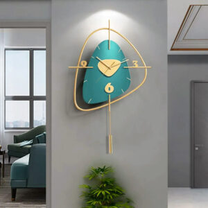 Dark Green Creative Scandinavian Wall Clock Metal Pendulum Home Clock