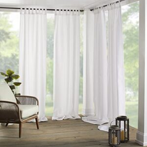 Elrene Home Fashions Indoor or Outdoor Solid Matine Tab-Top Curtain Panel for Window, Patio, Pergola, Deck, Cabana, 52" x 108", White, 1 Panel