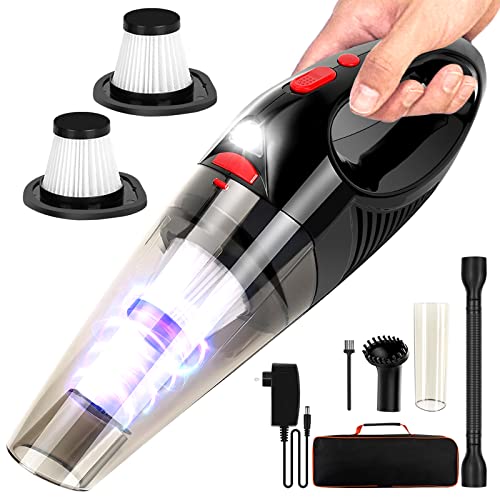 Handheld Vacuum Cordless, Car Vacuum Cleaner Rechargeable with 2 HEPA Filters, 8000Pa/120W/12V High Power Hand Held Vacuum, Wireless Dust Busters for Car, Home, Office, Aspiradora Para Carro/Casa