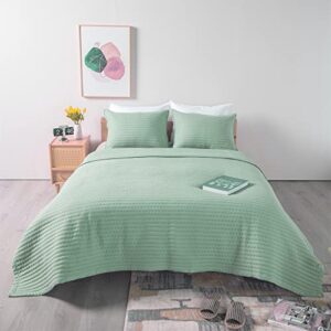 KASENTEX Quilt-Bedding-Coverlet-Blanket-Set, Machine Washable, Ultra Soft, Lightweight, Stone-Washed, Detailed Stitching - Solid Color (Green, Oversized Queen + 2 Shams)