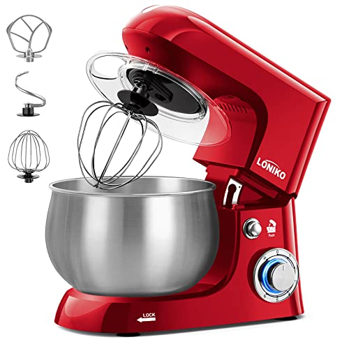 Loniko Electric Stand Mixer, 6.5-QT 6-Speed Tilt-Head Household Stand Mixers with Dough Hook, Wire Whip & Beater, Kitchen Food Mixers with Splash Guard, for Backing Bread, Cakes &cookies(Red)