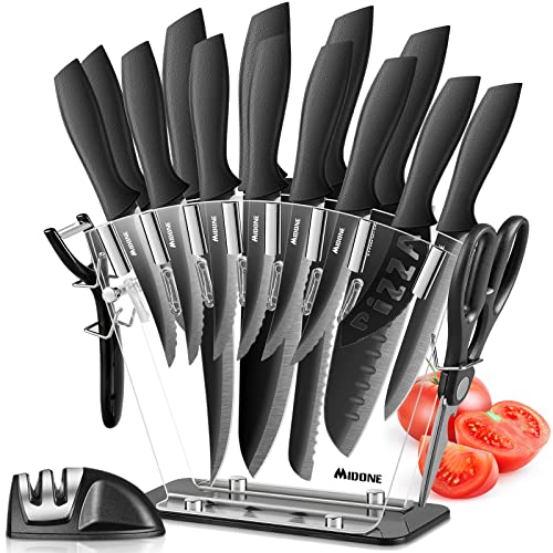 MIDONE Knife Set, 17 Pieces German Stainless Steel Kitchen Knife Set, Include Kitchen Accessories, Black