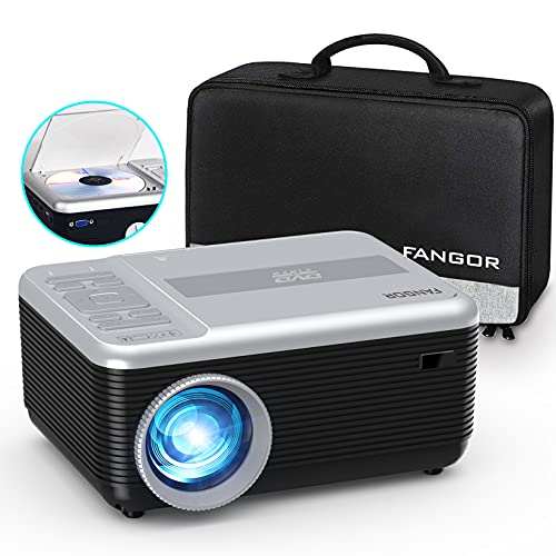 Mini Bluetooth Projector Built in DVD Player, Portable DVD Projector 1080P Support Projector for Outdoor Movies, FANGOR Home Video Projector Compatible with Phone/ laptop/PS4/ USB/SD