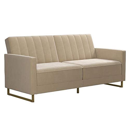 Novogratz 2358179N Skylar Coil, Modern Sofa Bed and Couch, Ivory Velvet Futon