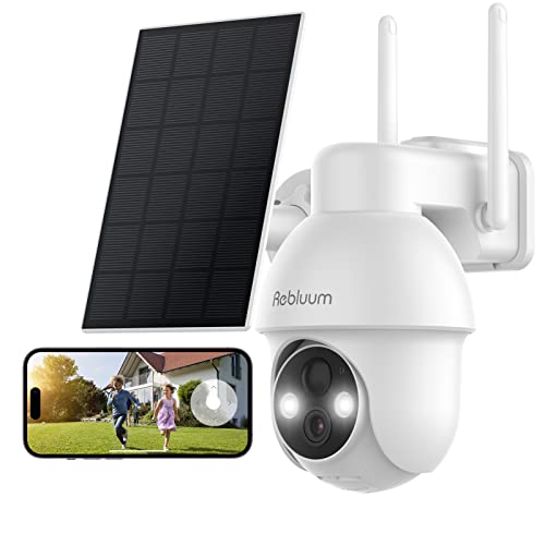 Rebluum Security Camera Wireless Outdoor, 2K Solar Security Camera,Battery Powered 360°PTZ Security Camera,Color Night Vision,PIR Motion Detection,2-Way Audio,Compatible with Alexa