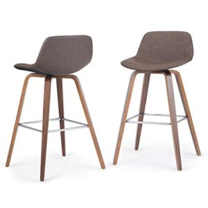 SIMPLIHOME Randolph Mid Century Modern Bentwood Counter Height Stool (Set of 2) in Distressed Chocolate Brown Faux Leather