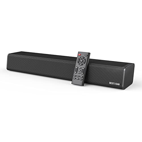 Sound Bar, BESTISAN 50 Watts Slim Sound Bars for TV with HDMI, Optical, Coaxial, AUX, USB Disk Connection and Bluetooth 5.0, 3 Equalizer Mode Audio, Bass and Treble Adjustable, 16 Inch, Mountable