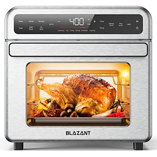 Toaster Oven Air Fryer Combo, Countertop 20QT Air Fryers Oven, Convection Ovens Smart Microware XL Large Stainless Steel, With Shake/Flip Remind Cookbook, Drumstick Grill, Airfryer Rotisserie Oven, Stainless Steel BLAZANT T-12S