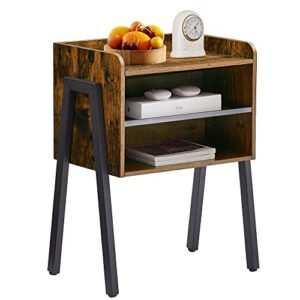 VECELO Nightstand Industrial Side End Table/Stackable Accent Furniture with 2-Tier Open Storage Compartments for Bedroom, Living Room and Small Spaces, 1 Pack, Rustic Brown