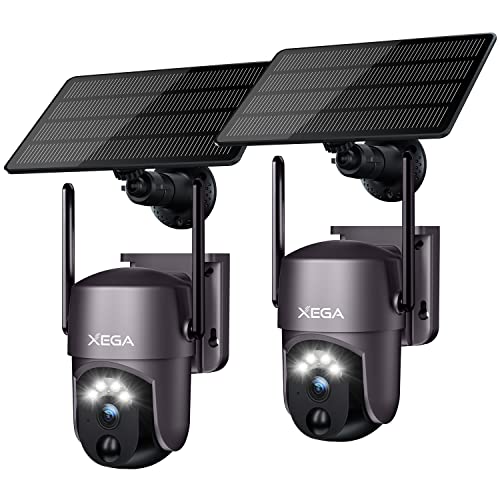 Xega Security Camera Wireless Outdoor 2K 360° PTZ Camera Solar Security Cameras for Home Surveillance, 2.4G WiFi, Spotlight & Siren, Color Night Vision, AI Motion Detection, 2-Way Talk, IP66