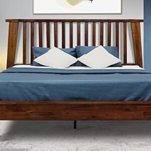 Acacia Kaylin Wooden Bed Frame with Headboard, Solid Wood Platform Bed with Wood Slat Support, No Box Spring Needed, Queen (U.S. Standard), Chocolate, 14 Inch, V1