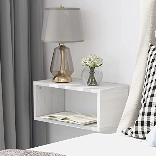 Adowes Floating Nightstand Wall Mounted Nightstand Wood Bedside Shelf 2 Tier Floating Shelves for Wall at Bedroom Living Room Bathroom Vintage White