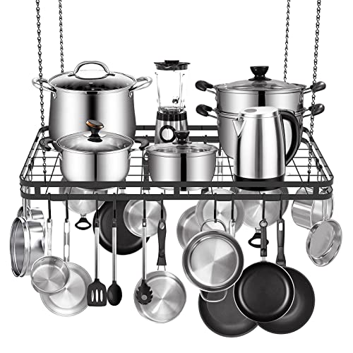 Amtiw 31.5 Inches Ceiling Pot Rack and Pan Rack for Ceiling with 12 Hooks, Storage Rack Multi-Purpose Organizer for Kitchen Organization, Home, Restaurant, Kitchen Cookware