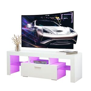 ARMCONE tv Stand 55 inch tv, tv Stands for Flat Screens 55 with Storage, Entertainment Center TV Console Table, LED Lights, Clear Glass Shelving, Bedroom tv Stand …