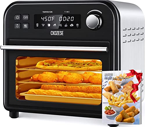 CKOZESE 6-Slice Toaster Oven Air Fryer-Air Fry, Grill, Dehydrate, Roast, Broil, Bake, Pizza, 8-in-1 Convection Oven Countertop, Up-Down 6 Rapid Quartz Heaters, 450℉, Small Footprint, 45 Recipes…