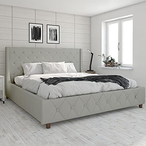 CosmoLiving by Cosmopolitan Mercer Upholstered, Light Grey Linen, King Bed