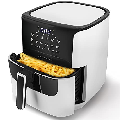 CROWNFUL 7 Quart Air Fryer, Oilless Electric Cooker with 12 Cooking Functions, LCD Touch Digital Screen with Precise Temperature Control, Nonstick Basket, 1700W, UL Listed-White