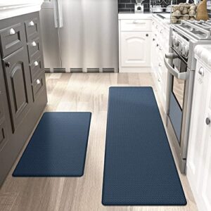 DEXI Navy Blue Kitchen Rugs and Mats Cushioned Anti Fatigue Comfort Mat 2/5Inch Non Slip Standing Rug 2 Pieces Set 17"x29"+17"x59"