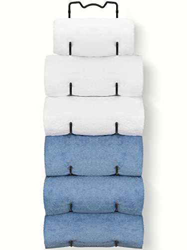 Elbourn Towel Rack Wall Mounted Metal Wine Rack Washcloths Bathrobe Storage Shelf Organizer Hand Towels Holder for Bathroom Cloakroom - Black