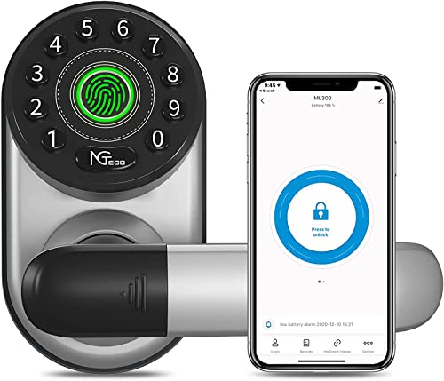 Fingerprint Keyless Entry Door Lock, NGTeco Smart WiFi Lock with Reversible Handle, Bluetooth Electronic Deadbolt, Biometric Door Lock, Keypad Door Lock, Passcode Door Lock, Digital Door Lock