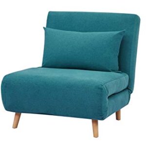 GIA Tri-Fold Convertible Polyester Sofa Bed Chair with Removable Pillow and Legs, Peacock Blue 1 pack