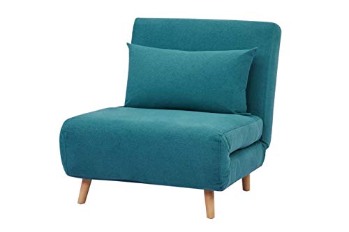 GIA Tri-Fold Convertible Polyester Sofa Bed Chair with Removable Pillow and Legs, Peacock Blue 1 pack