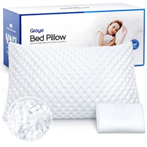 Groye Cooling Shredded Memory Foam Pillow with Gel Particles [Adjustable Loft], No Smell Bed Pillow - Cover from ICY Cool Fibers, CertiPUR-US/Oeko Certified Hotel Luxury Pillows for Sleeping, Queen