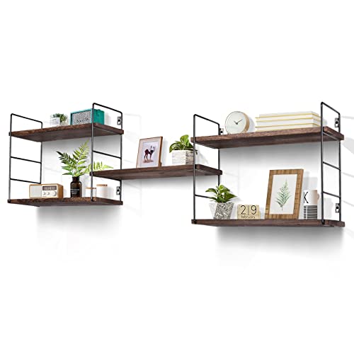 houthvige Premium Floating Shelves with Sturdy Metal Frame Durable and Modern Room Decor Easy to Install Wall Mounted Shelves for Multiple Storing Purposes Perfect for Home and Office (Dark Brown)