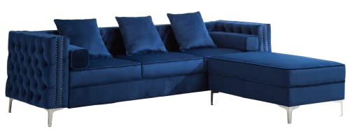 Legend Vansen Velvet Living Room Sets with Ottoman Reversible Sofa Sectional, 104", Blue