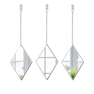 LYLDACER Yanliff Diamond Shape Decorative Wall Mirror.Set of 3,Hanging Chain Frameless Mirror. 8X13inches,Small Decor Mirror.