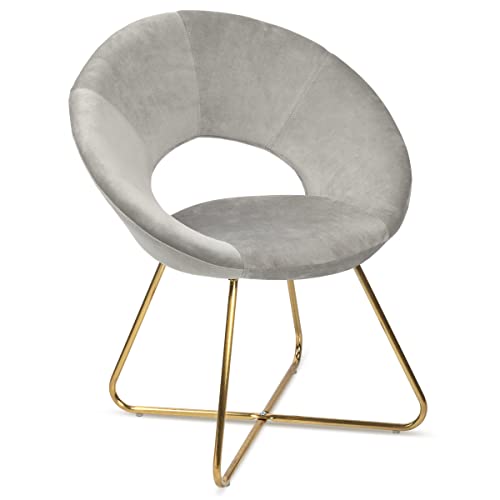 Milliard Circle Velvet Accent Chair for Living Room, Bedroom and Home Office with Gold Legs (Velvet Grey)