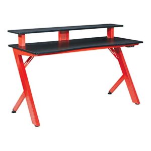 OSP Home Furnishings Area51 Battlestation Gaming Desk with Bluetooth RGB LED Lights, Red