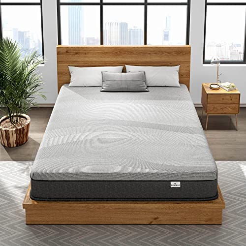 SEMIELO Queen Mattress, 10 Inch Memory Foam Hybrid Mattress/CertiPUR-US Certified/Bed in a Box/Pressure Relieving/Bamboo Charcoal Cover, Medium Firm Innerspring Mattress with Pocket Springs