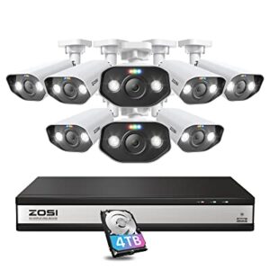 ZOSI 16CH 4K PoE Security Camera System with Two-Way Audio,H.265+ 8MP 16CH NVR with 4TB HDD for 24/7 Recording,8 x 5MP PoE IP Cameras Indoor Outdoor with Person Vehicle Detection,Color Night Vision